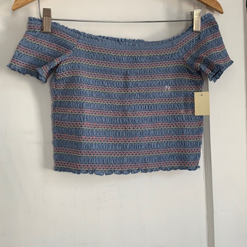 Woman blue crop top